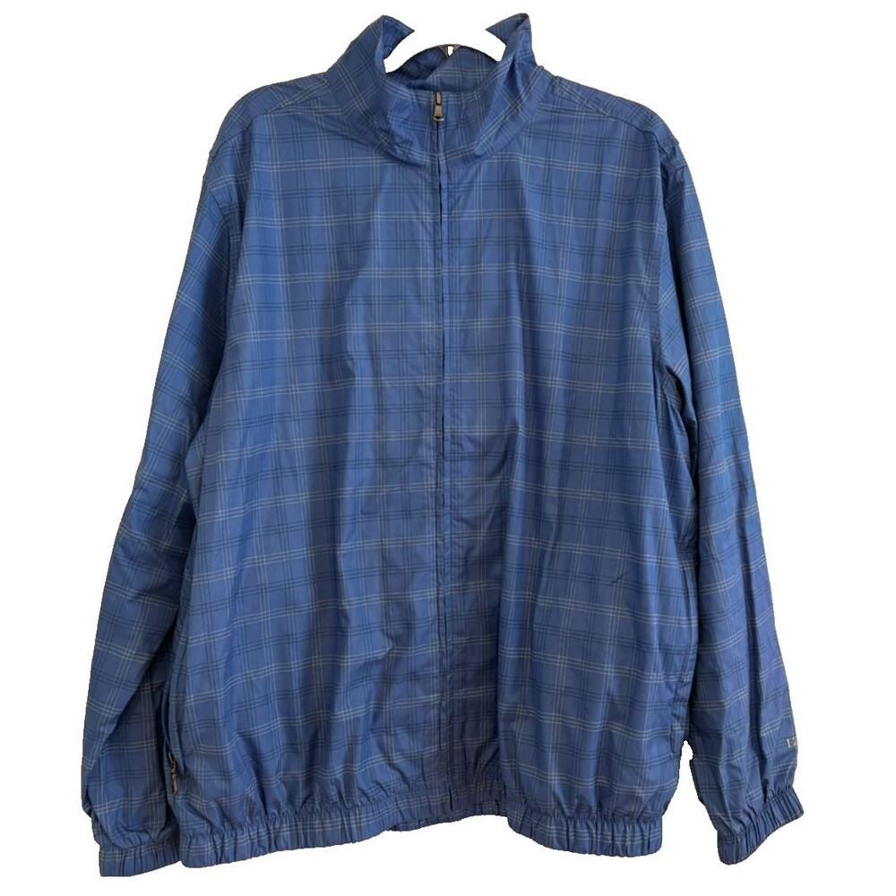 IZOD JACKET Mens Large Golf Windbreaker Mesh Lined Full Zip Pockets Blue Plaid
